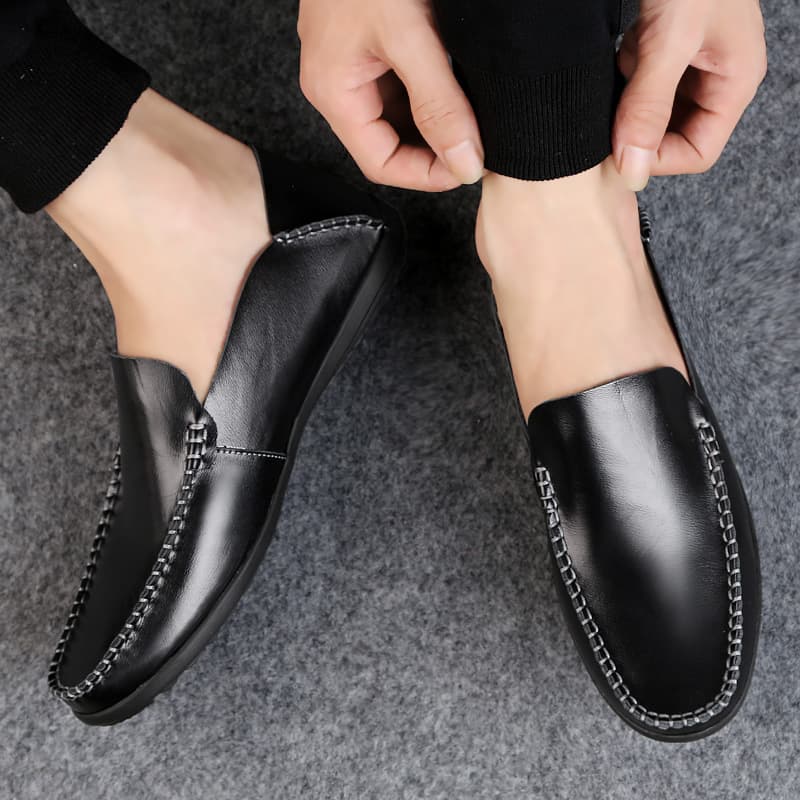 【カジュアル】足元を軽く 本革スリッポンモカシン - 柔らかい