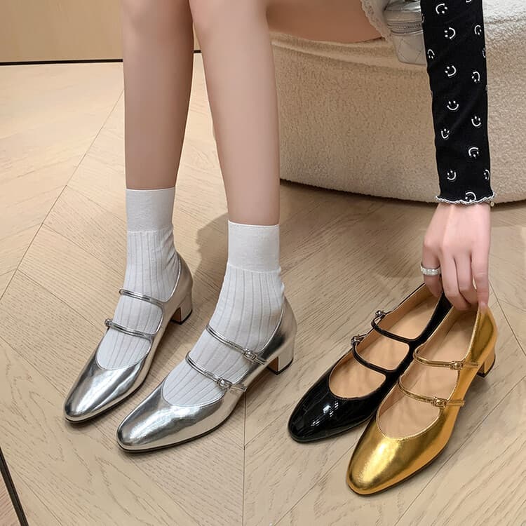 【レトロ】ダブルストラップ パンプス - 歩きやすい