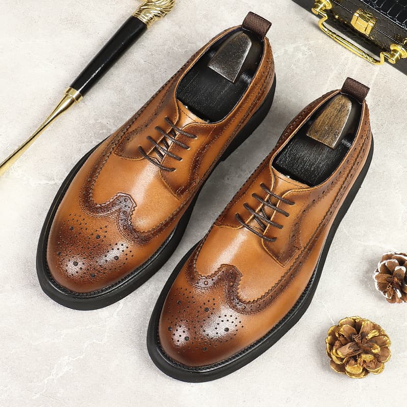 【クラシカル】ウイングチップ紳士靴 - 本革 ビジネス
